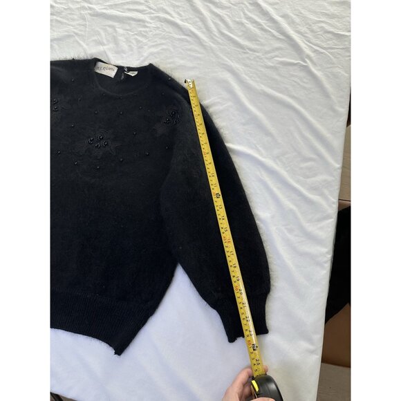 Vintage B.J. Kristen Angora Rabbit Sweater Embellished Beaded Black Size Medium - Picture 5 of 7